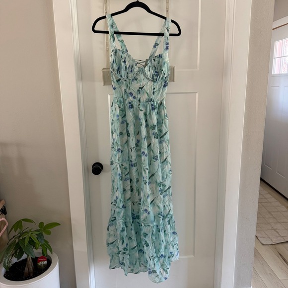 ASTR the Label Kelby Corset Midi Dress Green Blue Floral Bustier S Wedding Guest - Picture 7 of 8